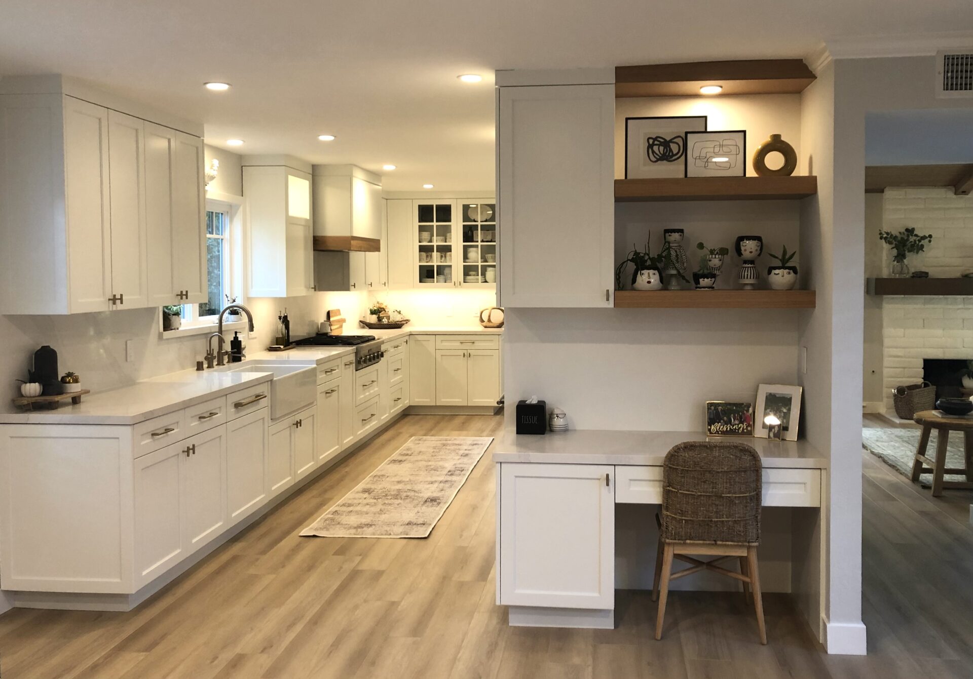 A U Shaped Kitchen With a Table Outside