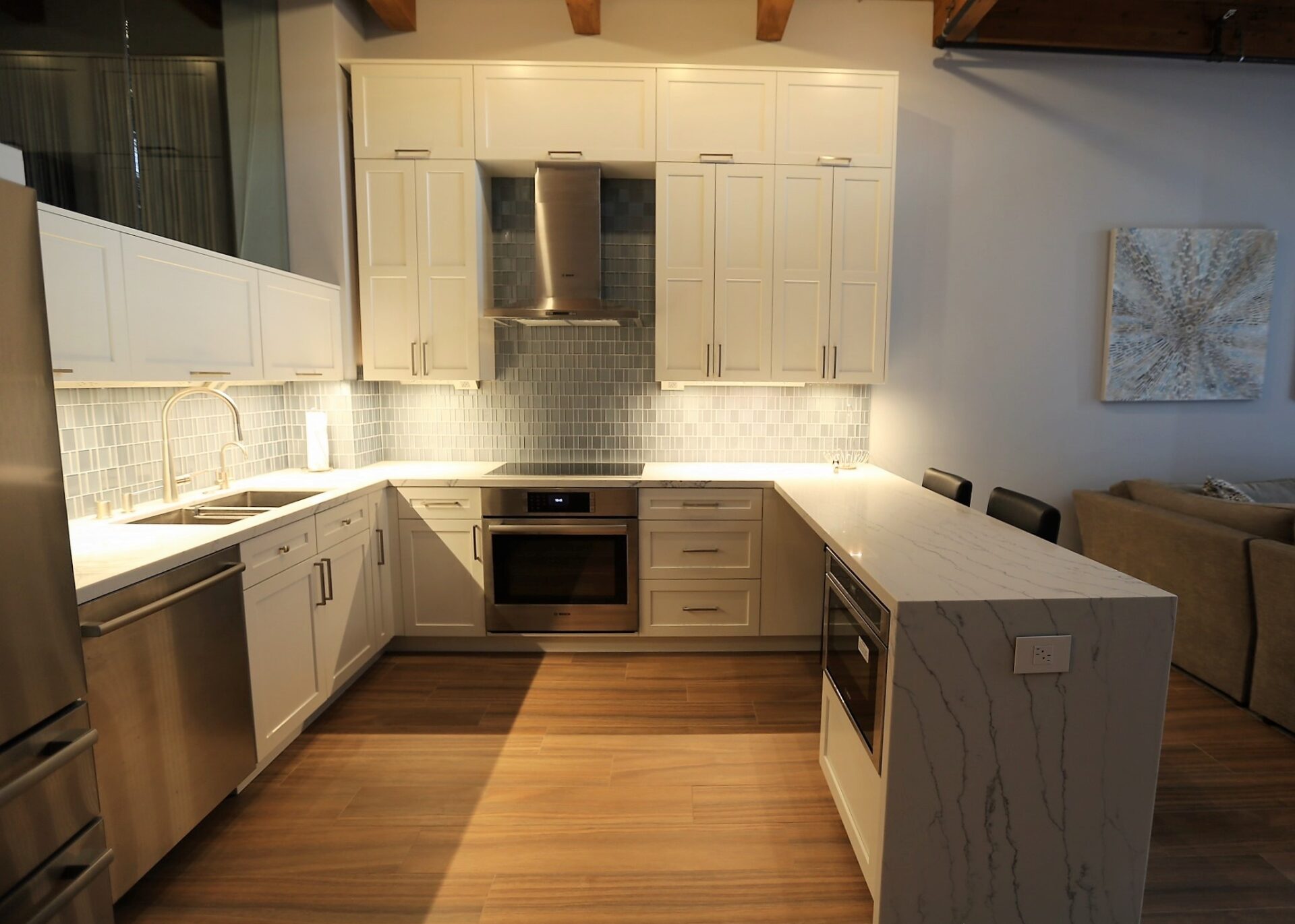 A U Shaped Kitchen With White Cabinets